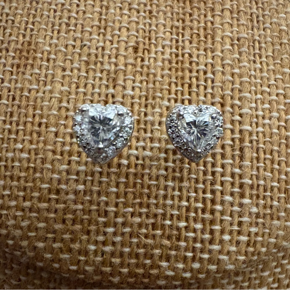 Solid Sterling Silver .76 Carat VVSD Moissanite Halo Heart Earrings